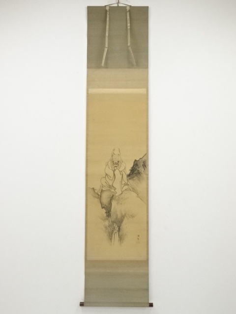 岡島清曠筆　白衣観音図　肉筆絹本掛軸（箱付）